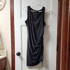 Express Side Tie Silky Black Dress - L
